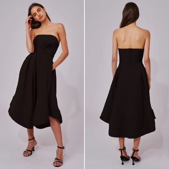 C/MEO Collective Vibrant Strapless Hi-Low Midi Dress In Black